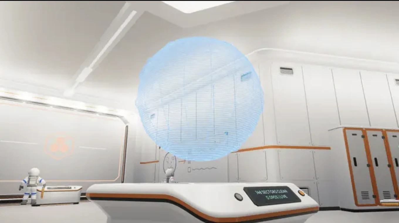 Moon Sweepers holographic Moon map above a station console
