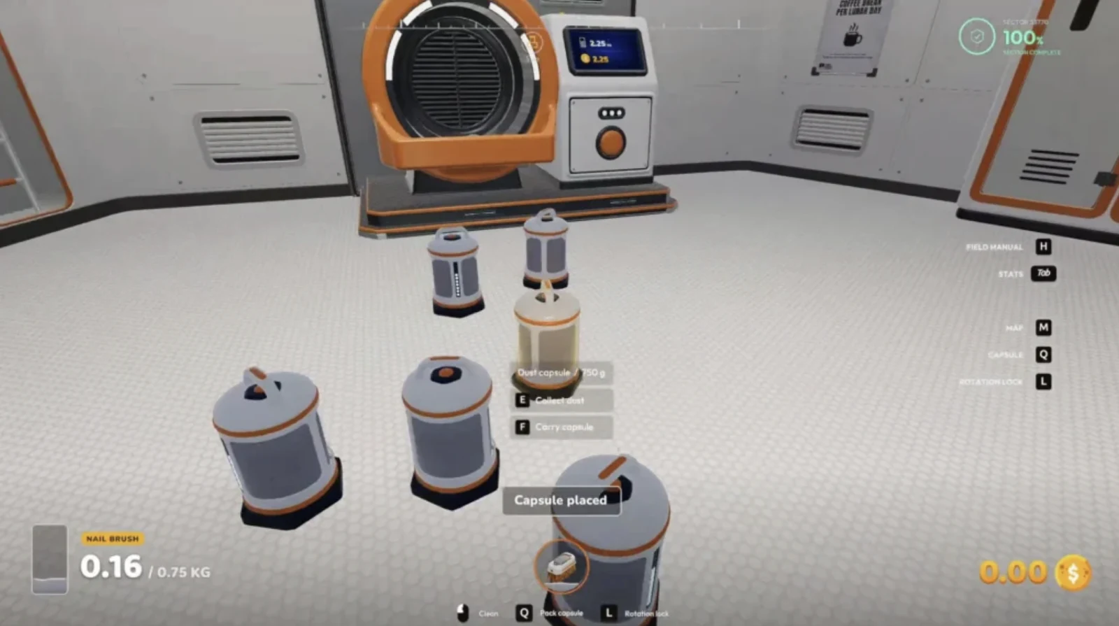 Moon Sweepers dust capsules on the station floor with collect and carry prompts